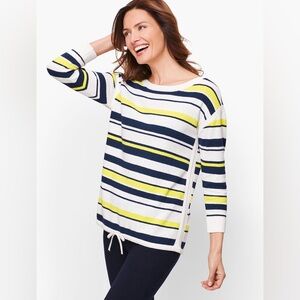 T by Talbots 3/4 Sleeve Boatneck Pullover Terrycloth Striped Sweater Petite